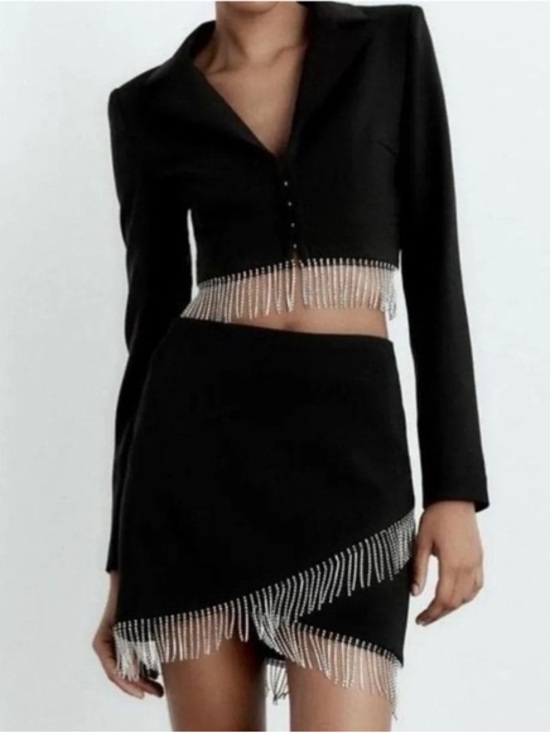 House of Harlow 1960 Dresses & Skirts - House of Harlow 1960 Black Crystal Fringe SET Blazer and Skirt M